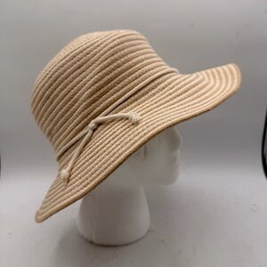Jaclyn Smith Floppy Sun Hat – Natural & Cream Striped Wide Brim – OSFM